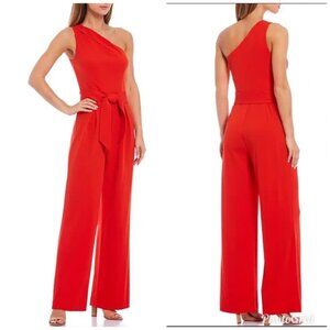 Antonio Melani Carlos One Shoulder Wide Leg Belted Jumpsuit Red Size 2